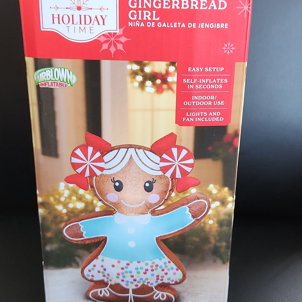 Holiday Time Gingerbread Girl Inflatable - Blue and Red